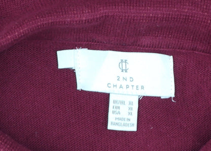 2nd Chapter Men's Red Cotton Collared Henley Jumper XL Long Sleeve Knit