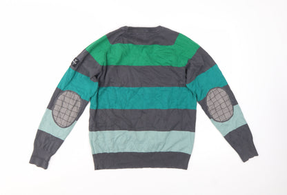 Firetrap Men's Multicoloured Striped Cotton Crew Neck Jumper Medium