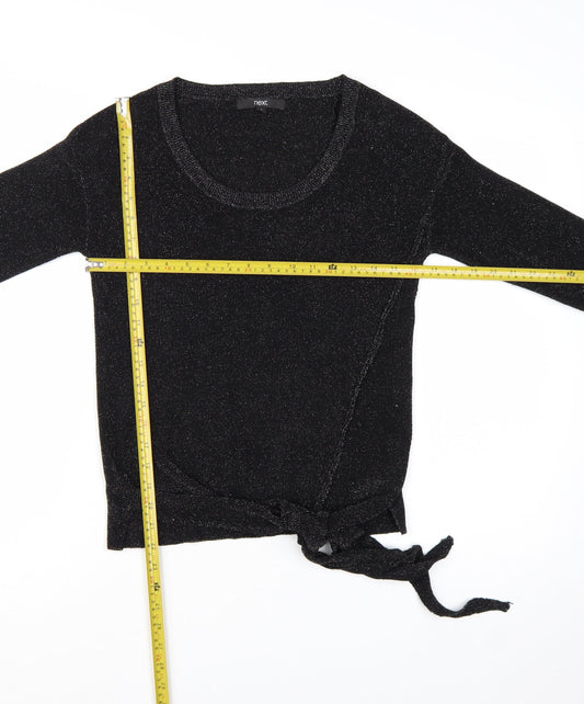 Next Women Black Sparkle Knit Tie Hem Jumper Size 8