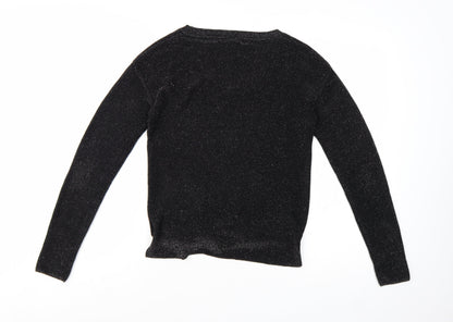 Next Women Black Sparkle Knit Tie Hem Jumper Size 8