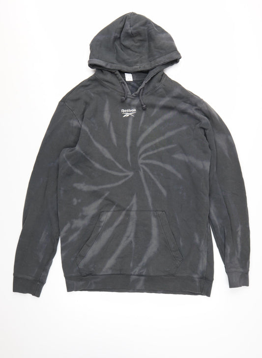 Reebok Men's Black Tie-Dye Pullover Hoodie Size L Sports Style