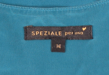 Marks and Spencer Per Una Blue Silk Long Sleeve V-Neck Blouse Size 14