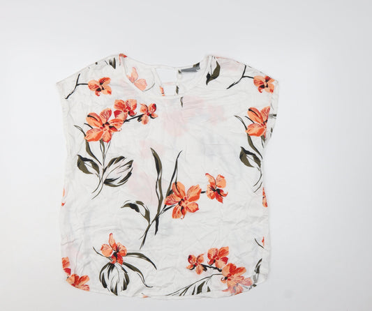 b.young Women’s White Floral Tunic Blouse Size 12 Lightweight Top