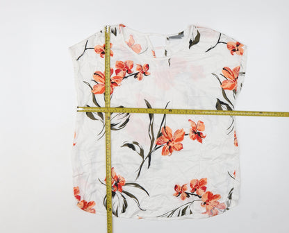 b.young Women’s White Floral Tunic Blouse Size 12 Lightweight Top