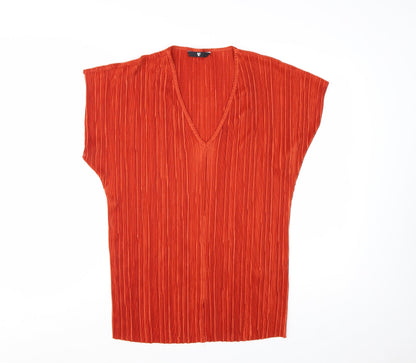 Bay Verity Women’s Orange V-Neck Pleated Tunic Blouse 2XL