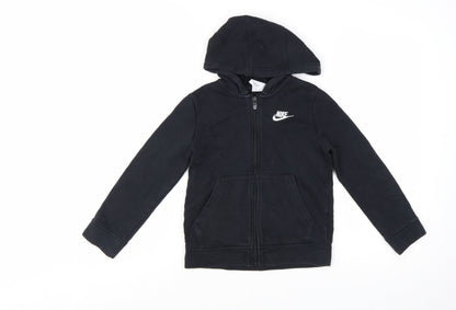 Nike Boys Black Full Zip Hoodie XS 122-128cm Cotton Blend Casual