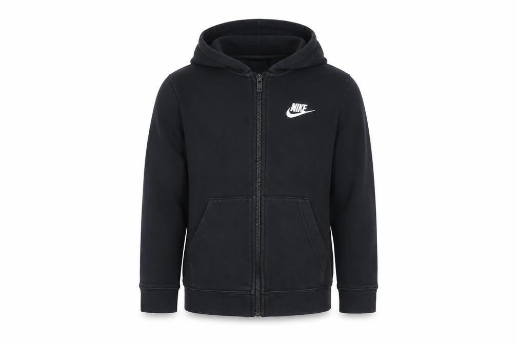 Front view of Nike boys’ black full zip hoodie xs 122-128cm cotton blend casual