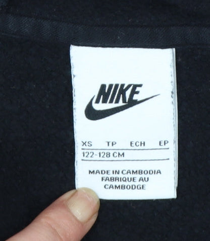 Nike Boys Black Full Zip Hoodie XS 122-128cm Cotton Blend Casual