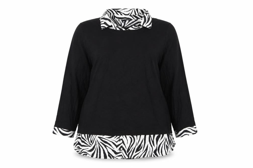 Evans Women's Black Zebra Print Collar Tunic Blouse Size 20
