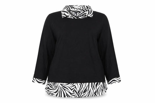 Evans Women's Black Zebra Print Collar Tunic Blouse Size 20