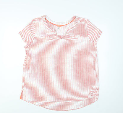Joules Womens Pink White Striped Cotton V-Neck Blouse Size 16