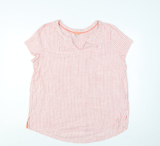 Joules Womens Pink White Striped Cotton V-Neck Blouse Size 16