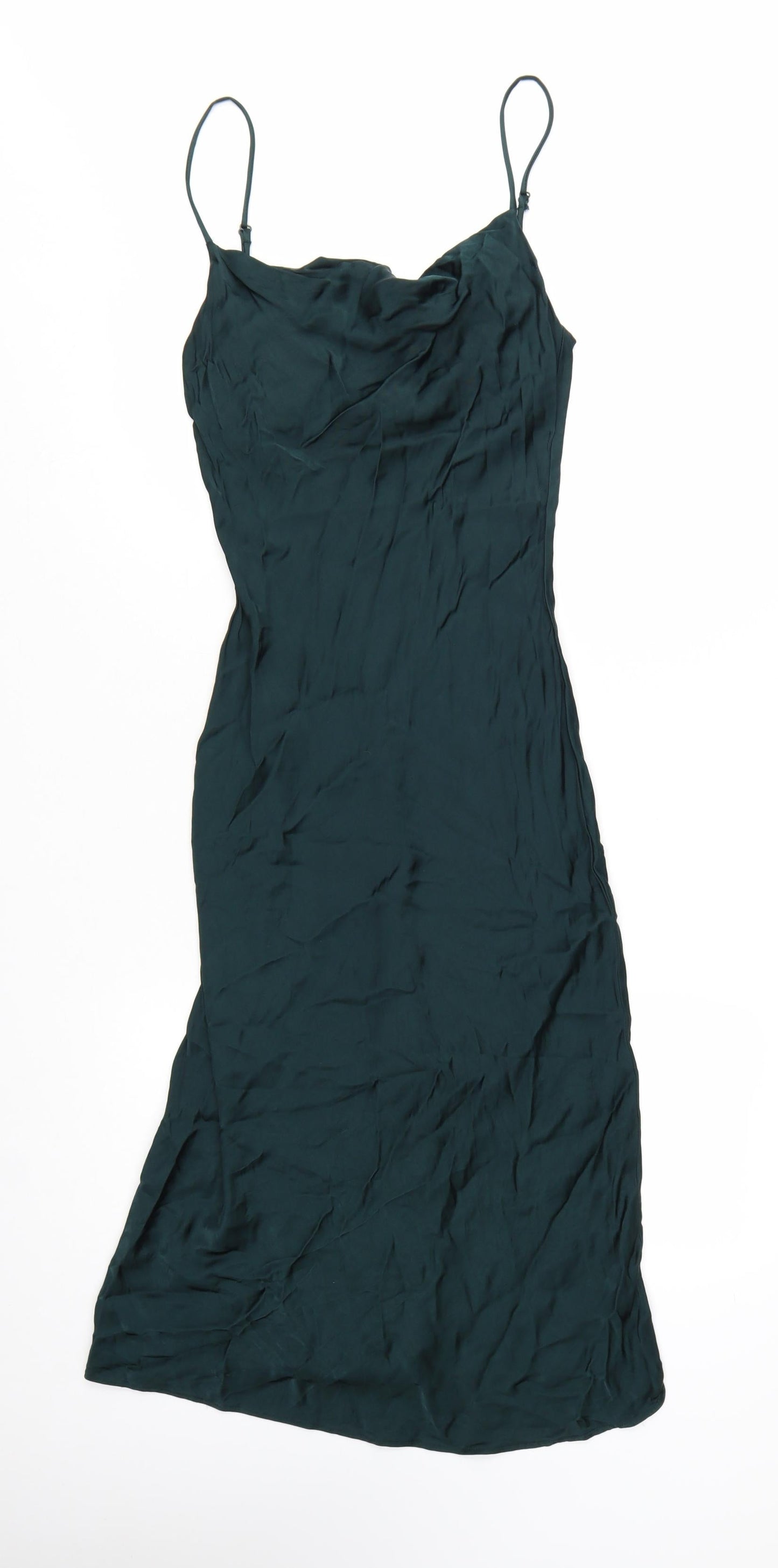 Zara Women's Green XS Satin Slip Midi Dress