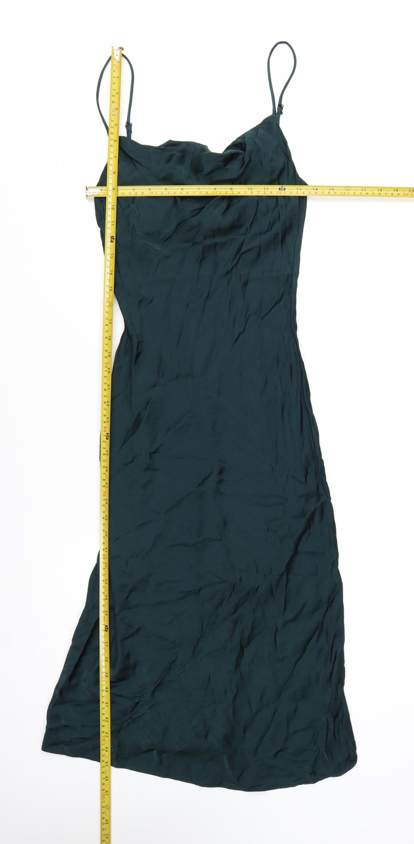 Zara Women's Green XS Satin Slip Midi Dress