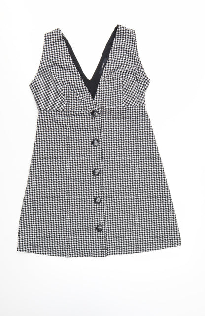 George Women Black Houndstooth Sleeveless V-Neck Pinafore Dress Size 10