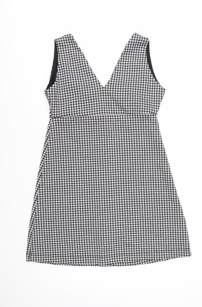 George Women Black Houndstooth Sleeveless V-Neck Pinafore Dress Size 10