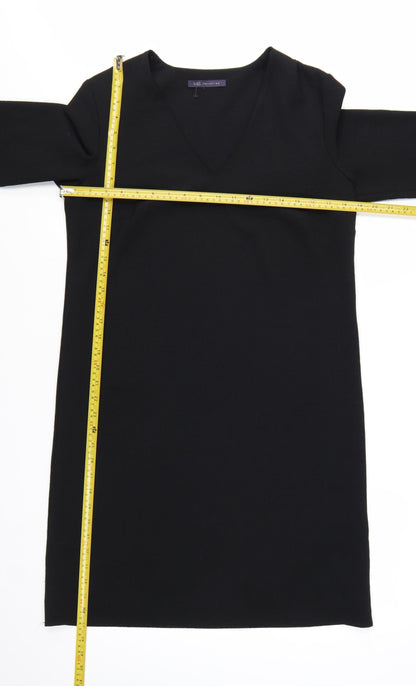 Marks and Spencer Women Black Size 12 Shift Dress 3/4 Sleeve V-Neck