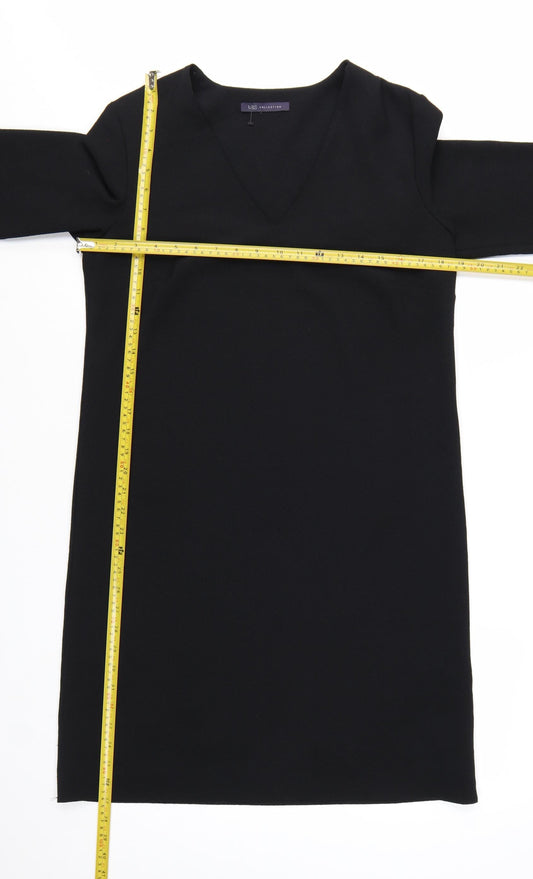 Marks and Spencer Women Black Size 12 Shift Dress 3/4 Sleeve V-Neck