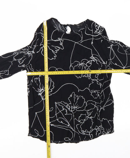 Next Women's Black Floral Viscose Long Sleeve Tunic Blouse Size 12