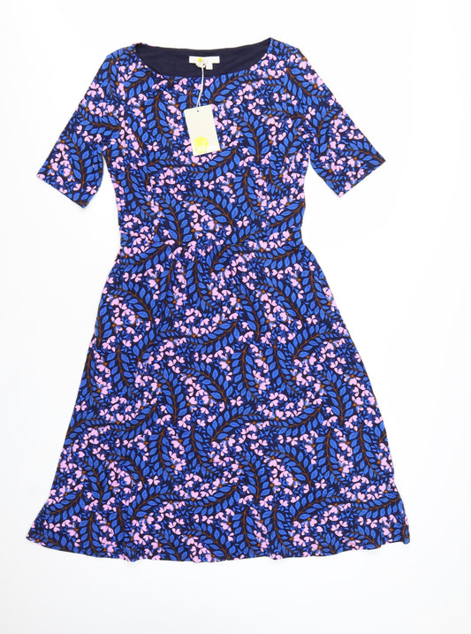 Boden Women’s Blue Floral Fit & Flare Dress UK 10P Knee Length Viscose