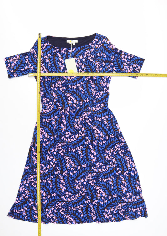 Boden Women’s Blue Floral Fit & Flare Dress UK 10P Knee Length Viscose