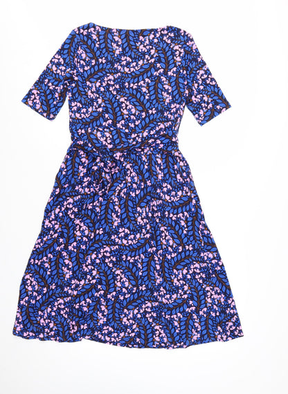 Boden Women’s Blue Floral Fit & Flare Dress UK 10P Knee Length Viscose