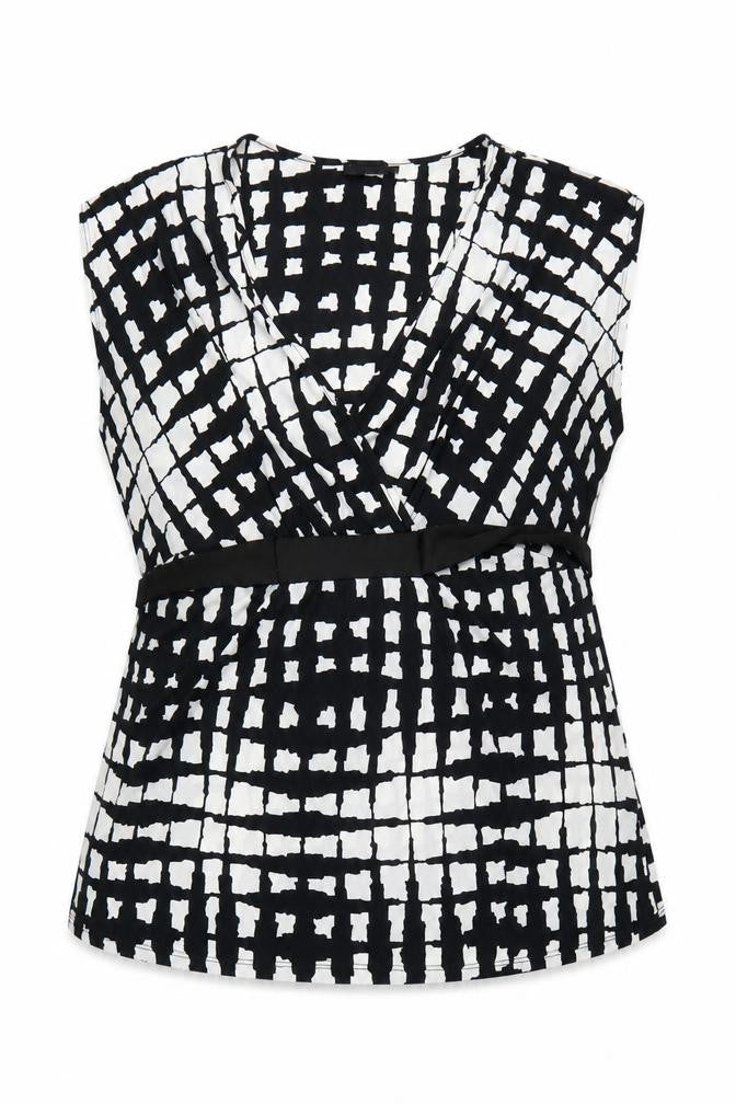 Next Women’s Black Geometric Wrap Blouse Size 20 Sleeveless Jersey Top