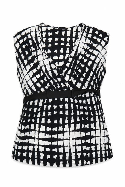 Next Women’s Black Geometric Wrap Blouse Size 20 Sleeveless Jersey Top