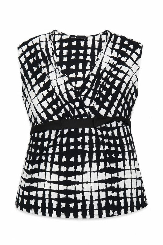 Next Women’s Black Geometric Wrap Blouse Size 20 Sleeveless Jersey Top