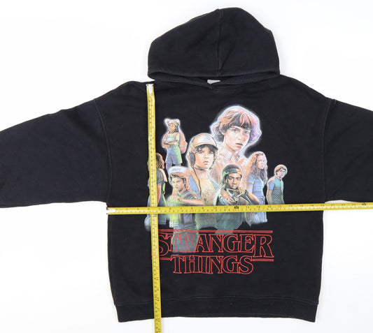 ZARA Girls Black Stranger Things Pullover Hoodie 13-14 Years Fleece Lined