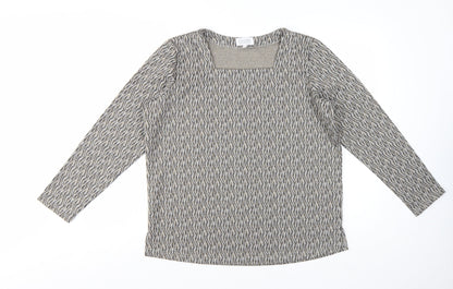 Country Collection Women's Beige Geometric Tunic Top M Long Sleeve Stretch