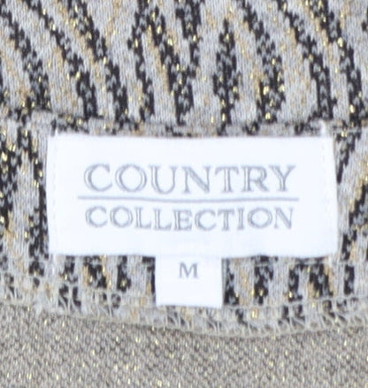 Country Collection Women's Beige Geometric Tunic Top M Long Sleeve Stretch