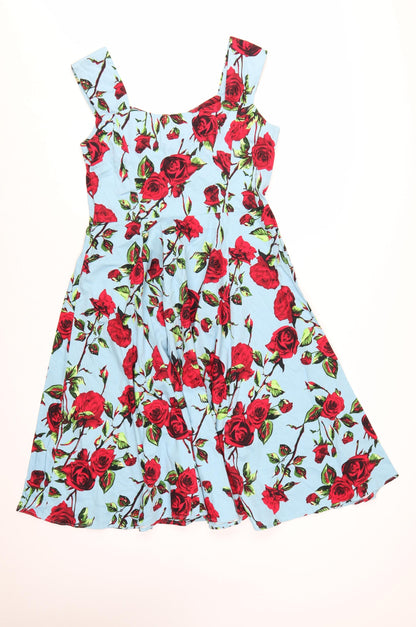 Hearts & Roses Women’s Blue Rose Floral Fit & Flare Dress Size 12