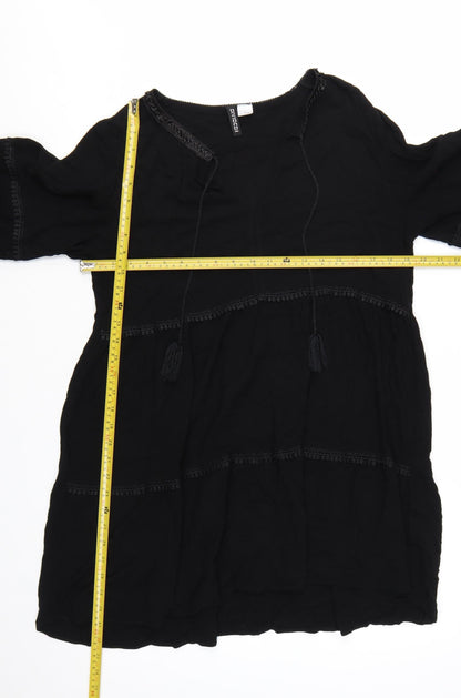 H&M Divided Womens Black Bohemian Knee Length 3/4 Sleeve Dress Size 14