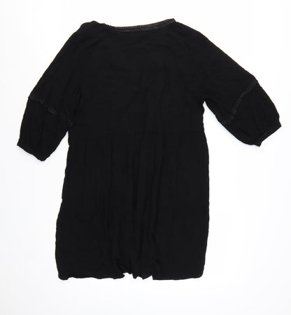 H&M Divided Womens Black Bohemian Knee Length 3/4 Sleeve Dress Size 14