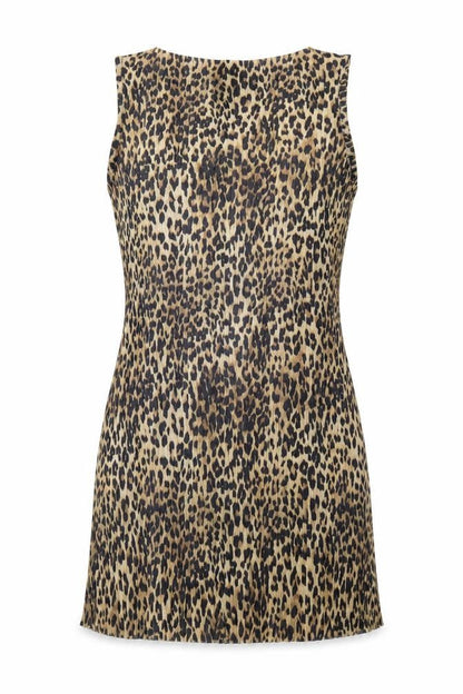 Topshop Women’s Brown Leopard Print Sleeveless Shift Dress UK 12-14