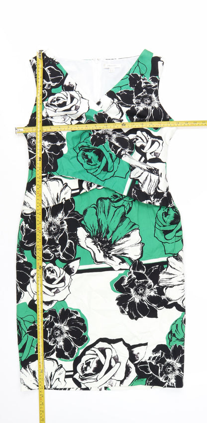 Precis Women Green Floral Sheath Dress Size 12 Sleeveless V-Neck