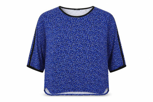 Front view of Tahari Woman Blue Polka Dot 3/4 Sleeve Rayon Blouse, size 18 Plus