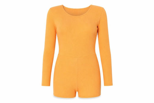 PrettyLittleThing Women’s Orange Long Sleeve Ribbed Playsuit Size 6