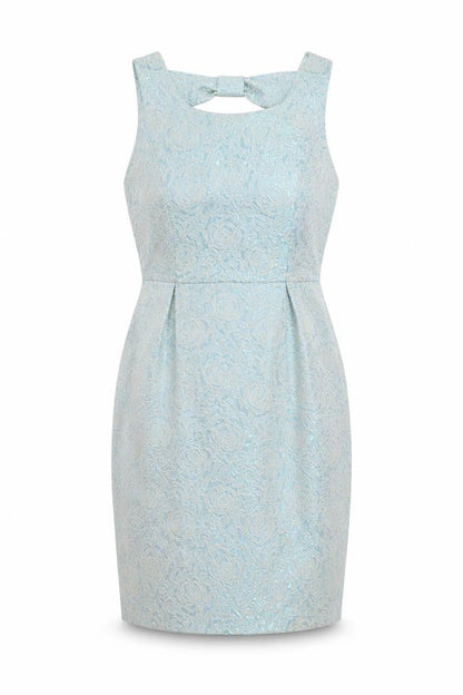 Yumi Women's Blue Floral Jacquard Knee Length Bodycon Sleeveless Dress Size 10