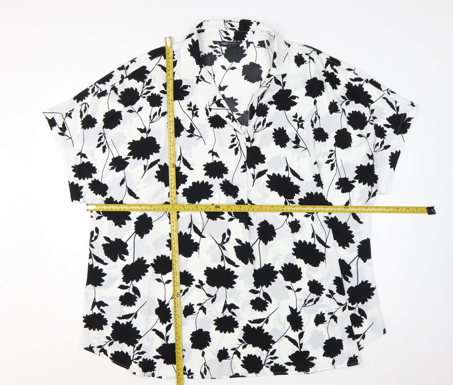 Marks and Spencer Womens Ivory Floral Short Sleeve Tunic Blouse Size 22