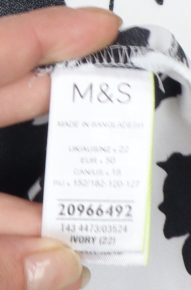 Marks and Spencer Womens Ivory Floral Short Sleeve Tunic Blouse Size 22