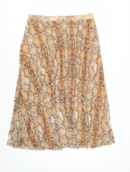 Marks and Spencer Women Brown Animal Print Pleated Midi Skirt Size 14
