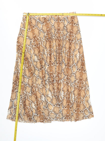 Marks and Spencer Women Brown Animal Print Pleated Midi Skirt Size 14