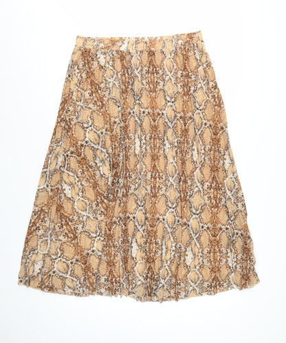 Marks and Spencer Women Brown Animal Print Pleated Midi Skirt Size 14
