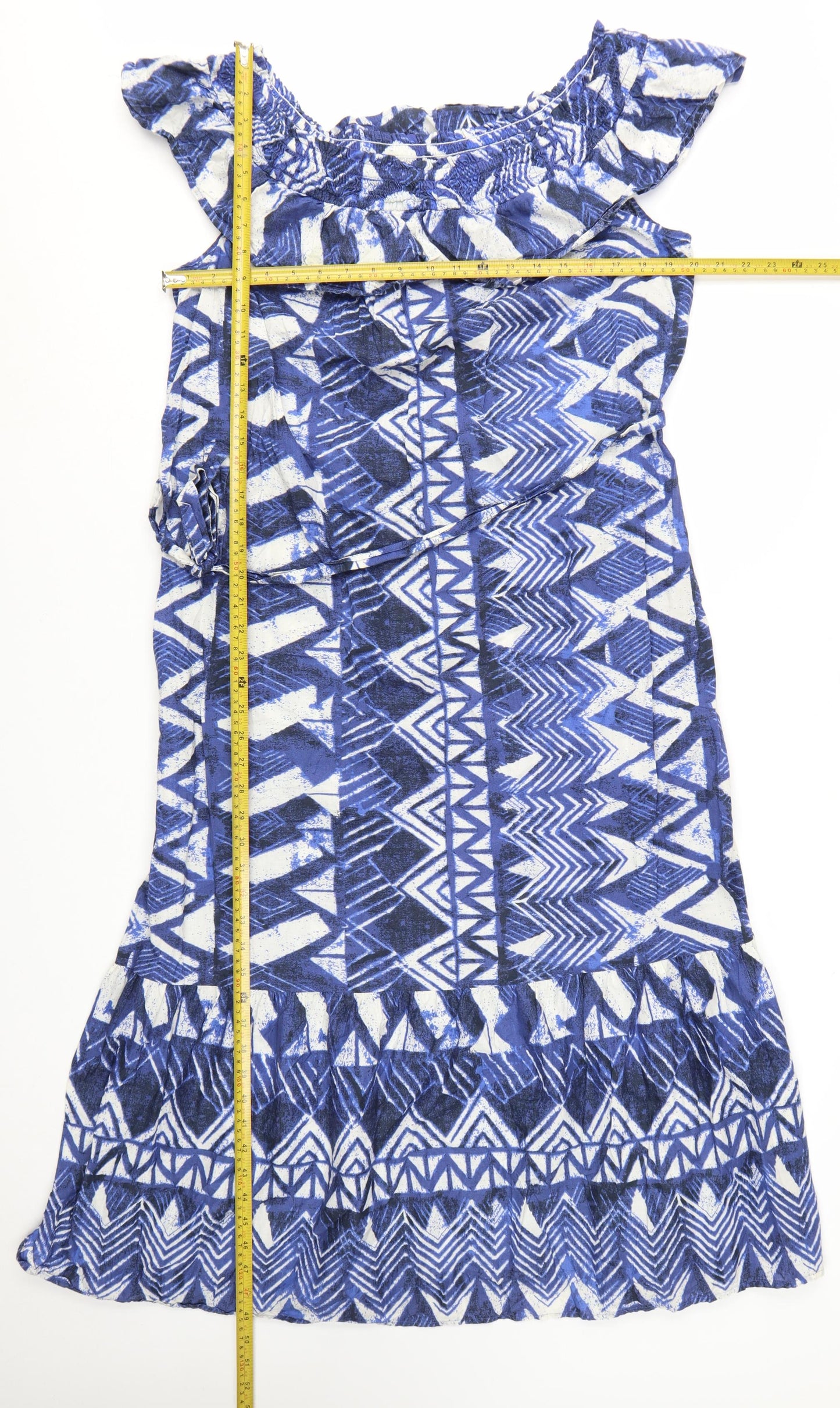 Papaya Women’s Blue Geometric A-Line Cotton Summer Dress Size 16