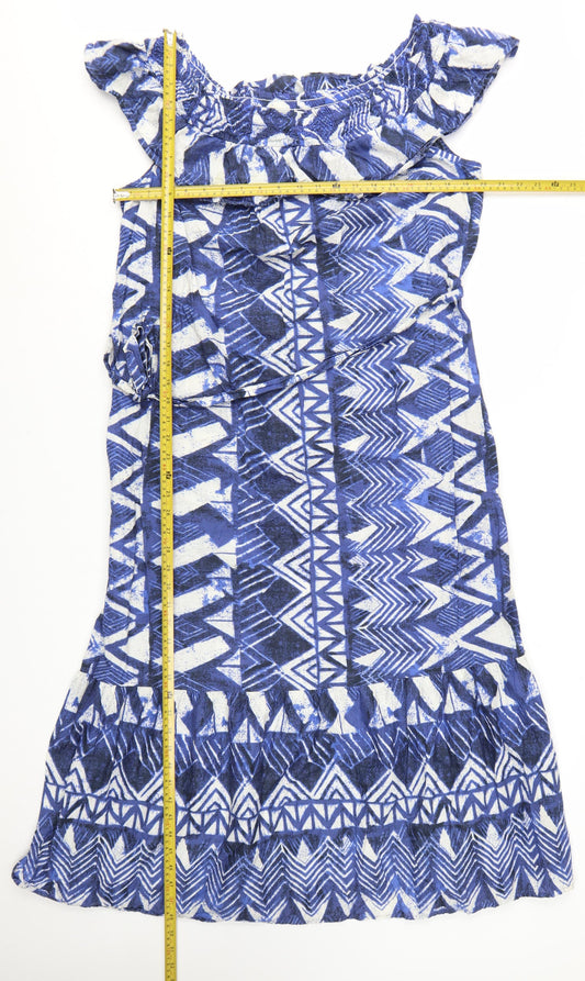 Papaya Women’s Blue Geometric A-Line Cotton Summer Dress Size 16