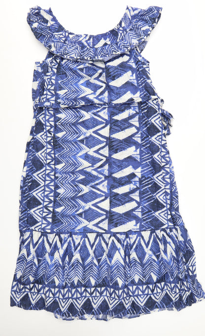 Papaya Women’s Blue Geometric A-Line Cotton Summer Dress Size 16