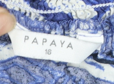 Papaya Women’s Blue Geometric A-Line Cotton Summer Dress Size 16