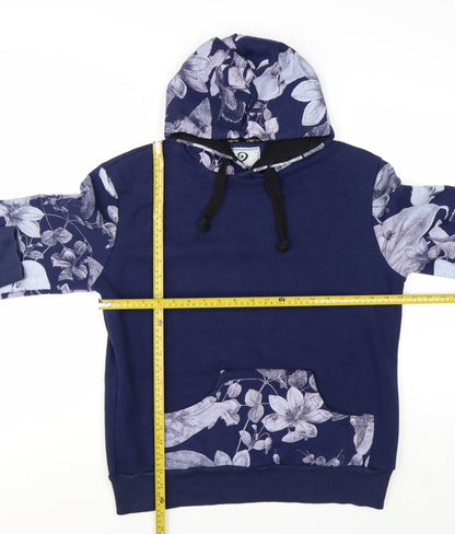 S-Ponder Womens Blue Floral Print Pullover Hoodie Size L
